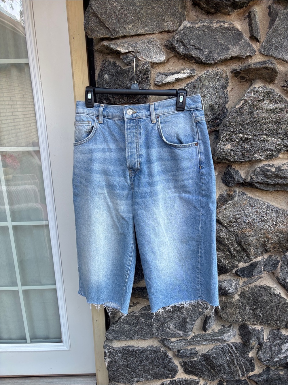 We The Free Free People Light Blue Denim Raw Hem Bermuda Shorts